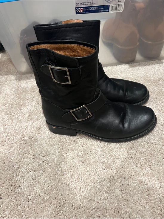 Frye Shoes - Frye Black Leather Mid-Calf Buckle Boots
